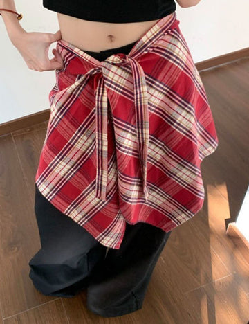 Asymmetrical Plaid Wrap Skirt - DippedShop Wholesale - #2979
