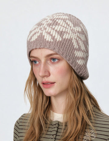 Snowflake Jacquard Knit Beanie - DippedShop Wholesale - #9779