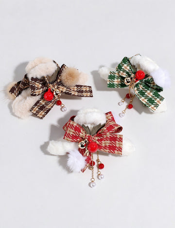 Plaid Velvet Bow Hair Clip - DippedShop Wholesale - #5171