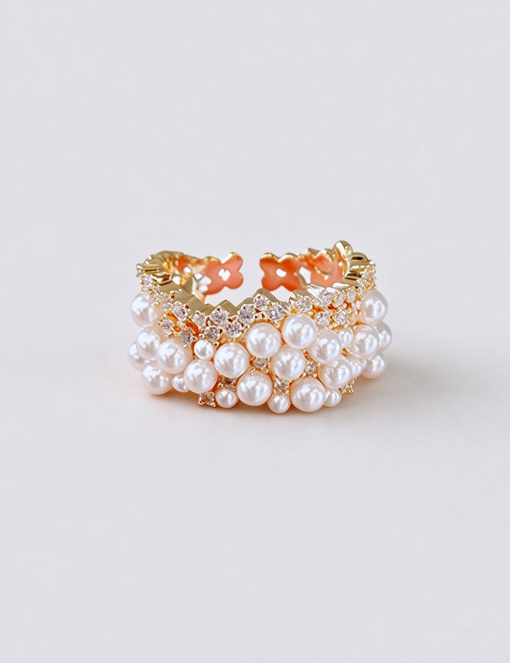 Luxury Pearl Gold Plated Cubic Zirconia Open Ring 6W6JRG383