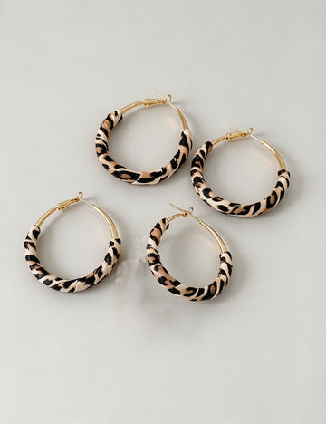 Vintage Leopard Leather Wrapped Hoop Earrings 6W6JER830