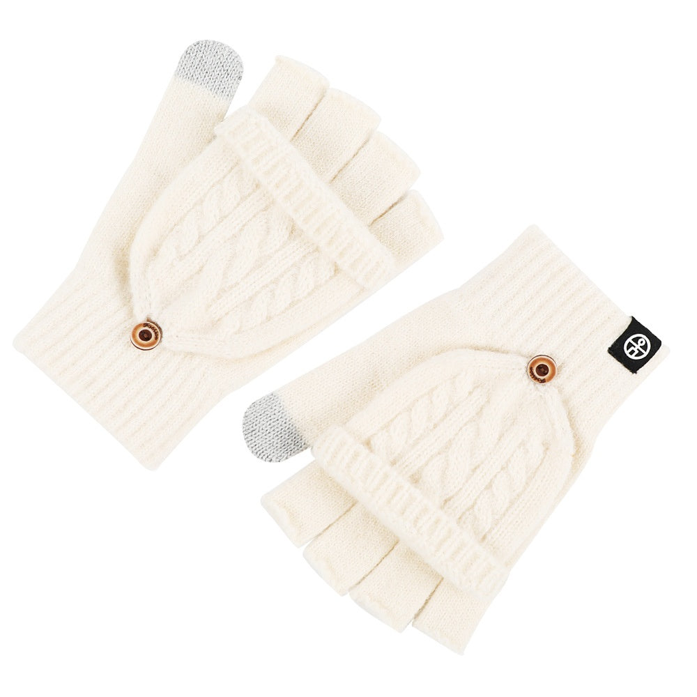 Simple Solid Color Fingerless Convertible Mittens Gloves 6W6GLO77