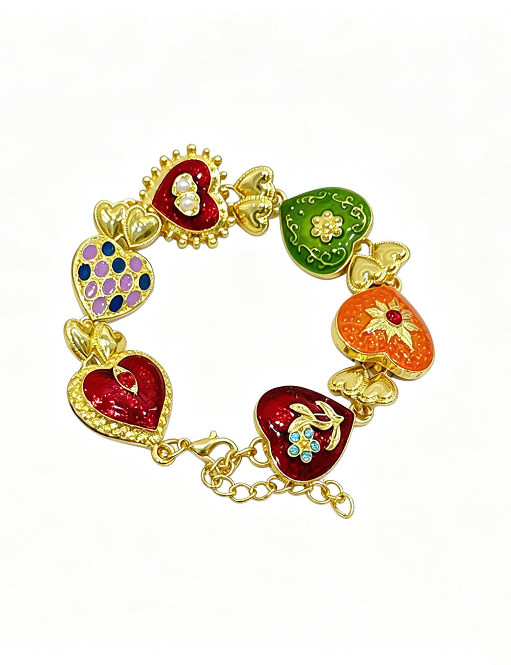 Vinatge Enamel Drip Colorful Heart Charm Bracelet 6W6JBR368