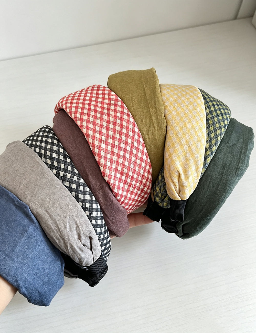 Simple Linen Plaid Soft Padded Wide Headband 6W6HBD374