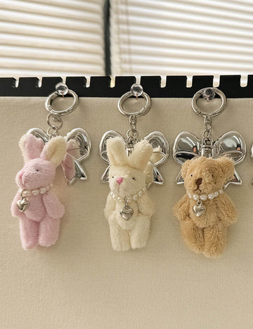Sweet Pearl Rabbit Metal Bowknot Pendant Bag Charm 6W10BBC421