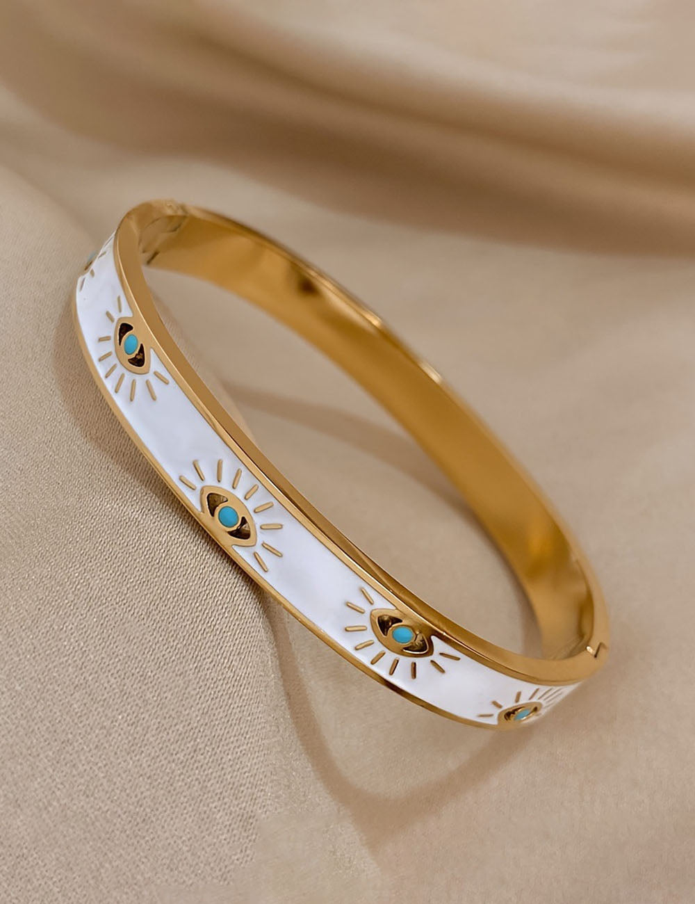 Minimalist Gold Plated Enamel Evil Eye Bangle Bracelet 6W6JBR613