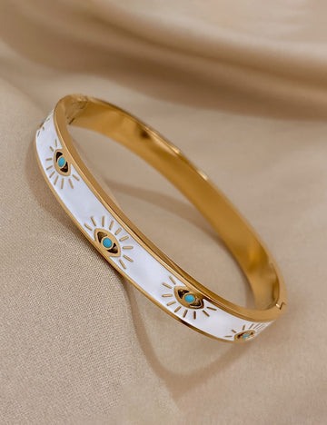 Minimalist Gold Plated Enamel Evil Eye Bangle Bracelet 6W6JBR613