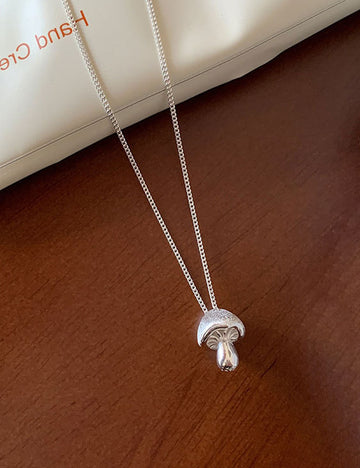 Chic Silver Mushroom Pendant Adjustable Necklace 6W6JNC441