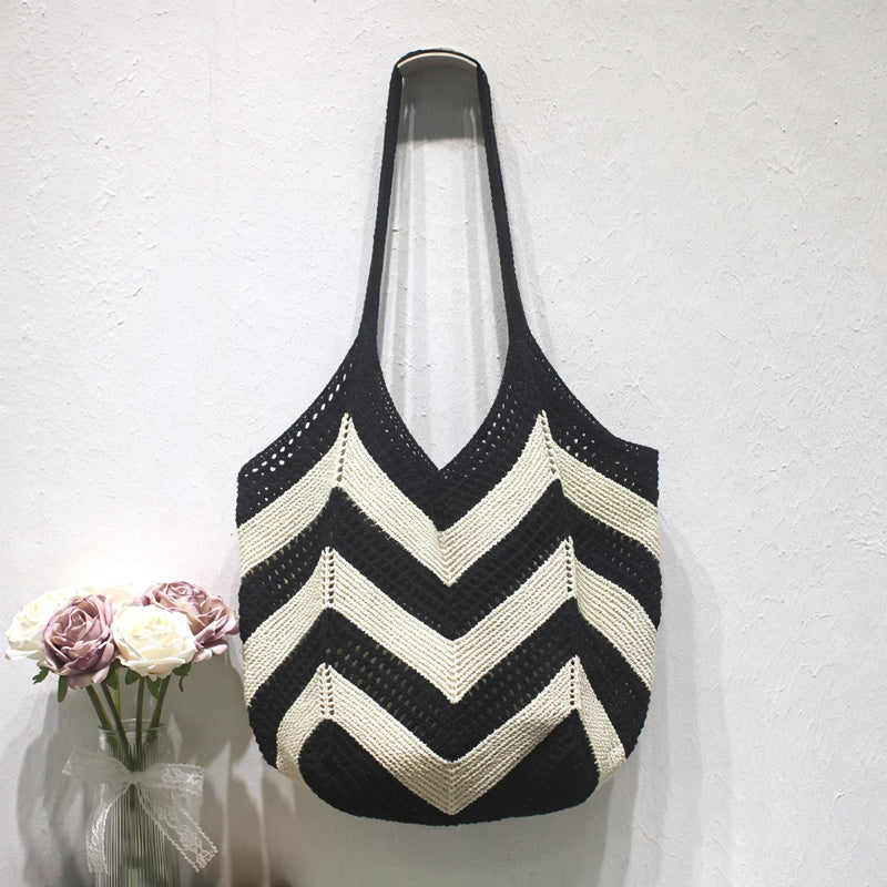 Casual Color Block Hollow Woven Tote Bag 6W10BBG1784