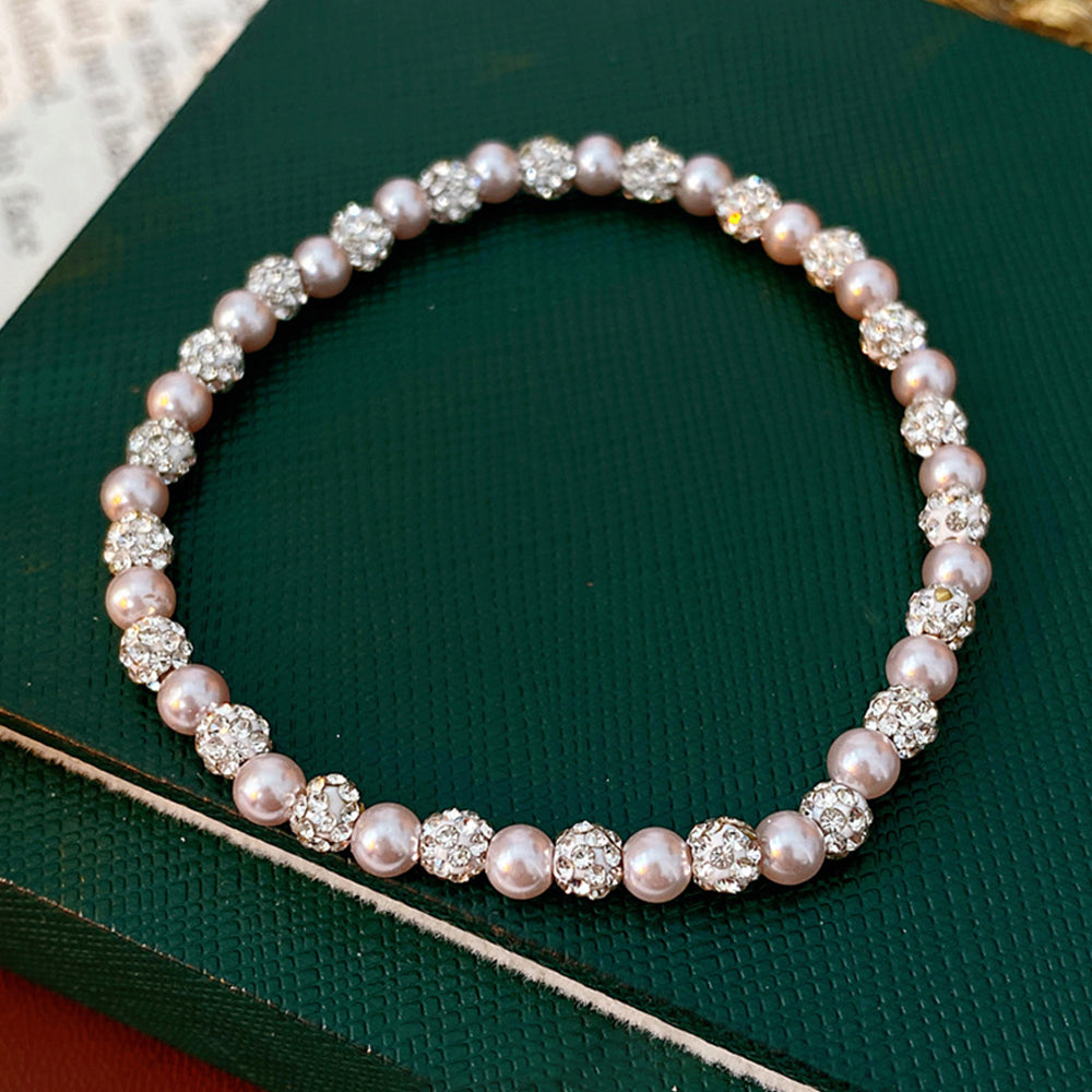 Chic Rhinestones Pearl Bead Chain Bracelet 6W6JBR676