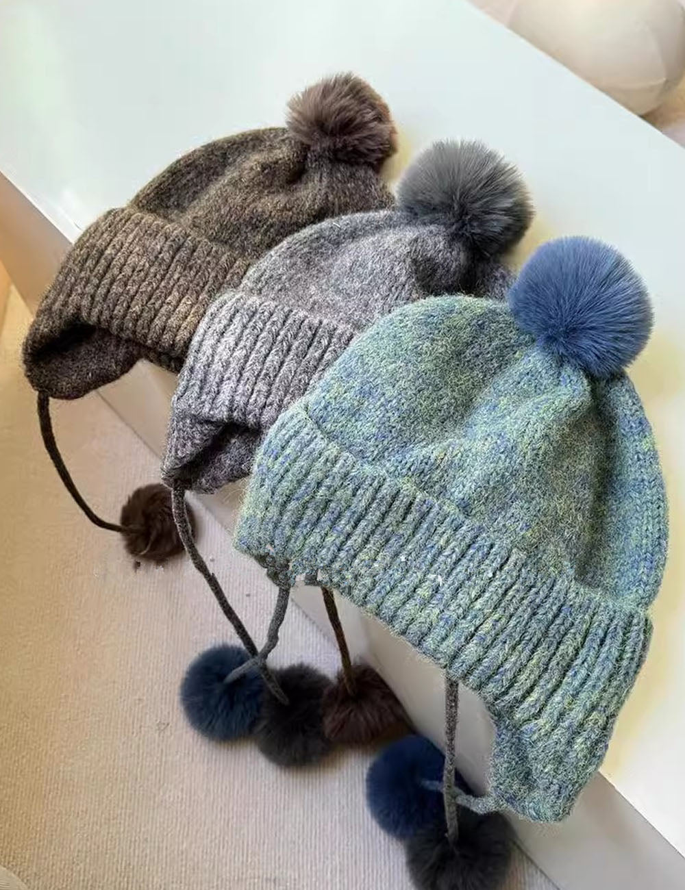 Trendy Pom Pom Ear Flaps Soft Beanie Hat 6W6HAT709