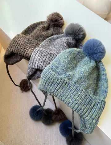 Trendy Pom Pom Ear Flaps Soft Beanie Hat 6W6HAT709