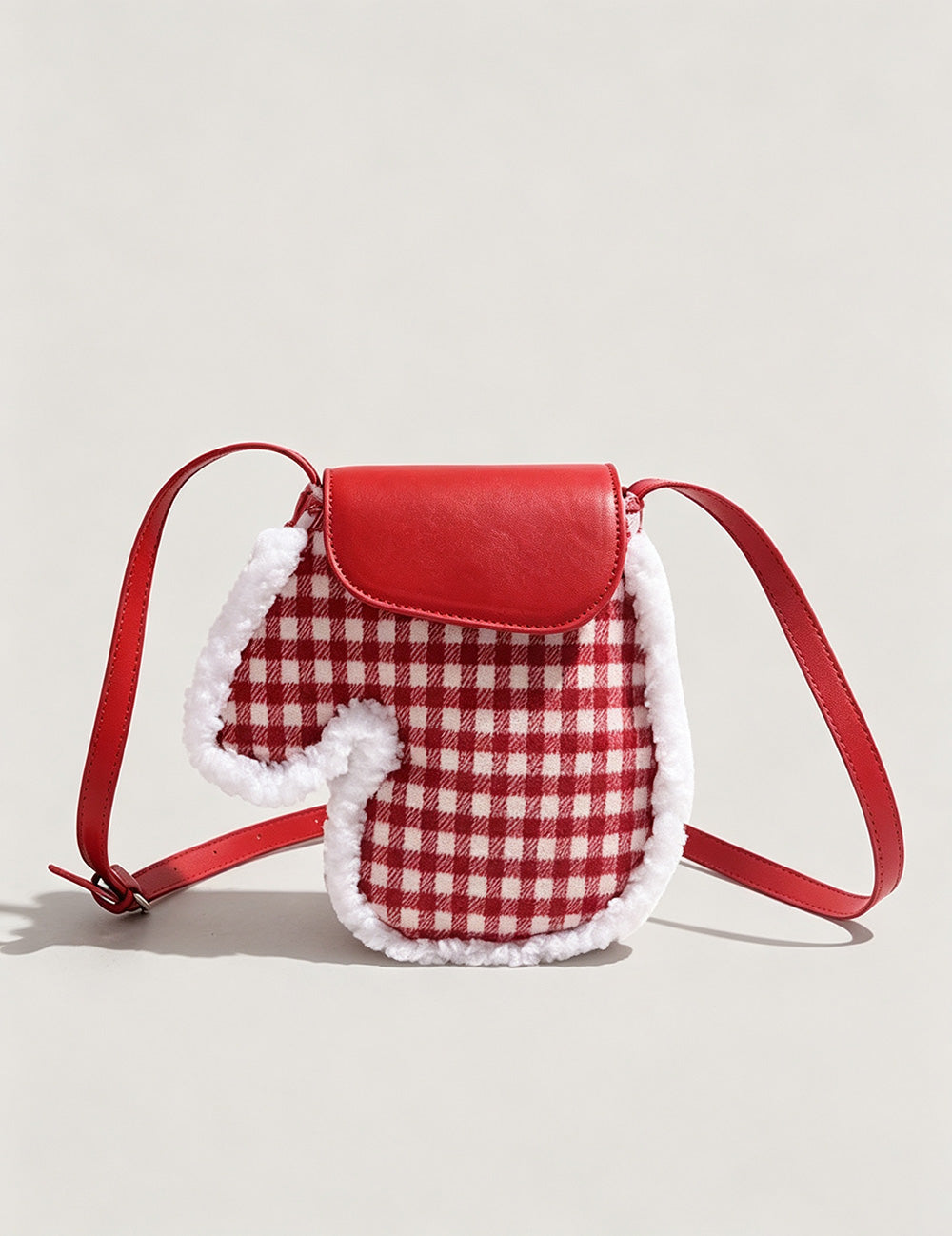 Cute Plush Christmas Plaid Glove Crossbody Bag 6W10BBG2208