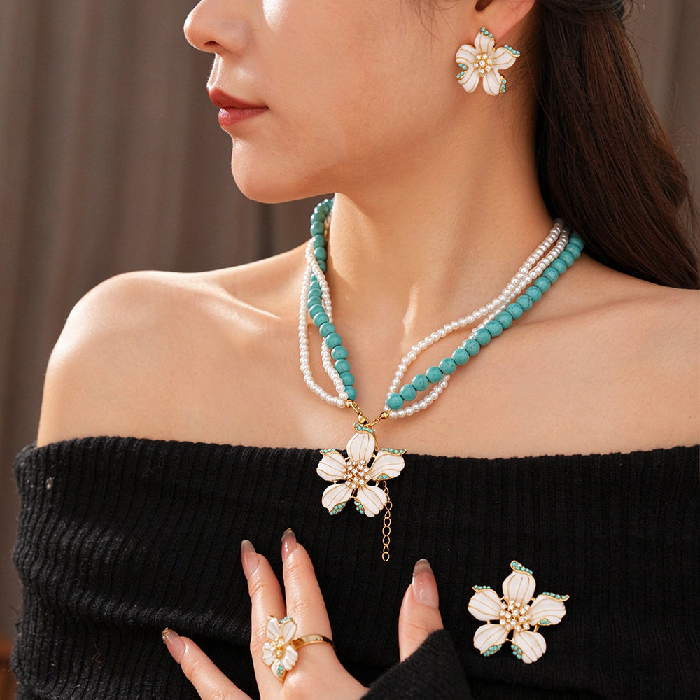 Stylish Multi Layer Enamel Floral Pendant Beads Necklace 6W6JNC953