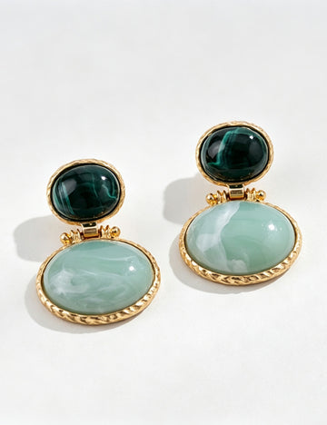 Vintage Emerald Green Oval Dnagle Earrings 6W6JER610