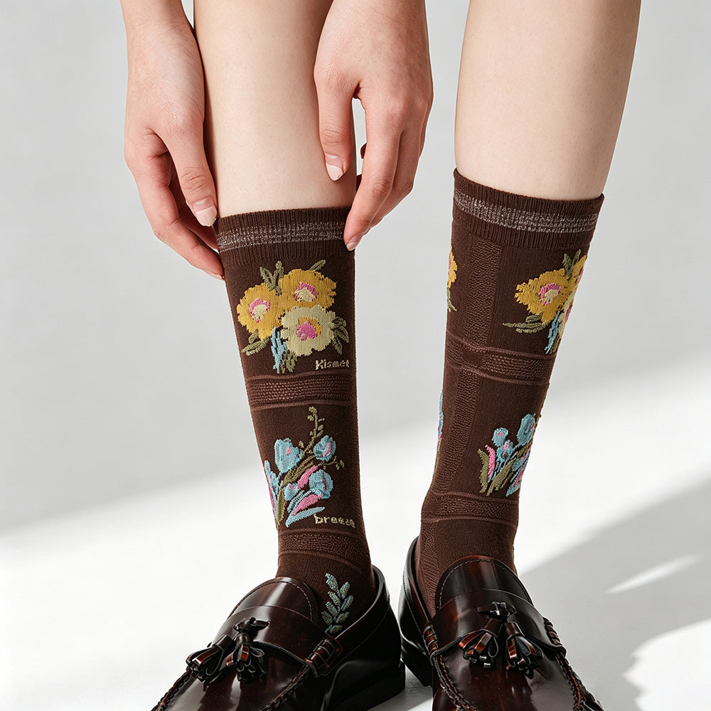 Floral Embossed Crew Socks - DippedShop Wholesale - #0483