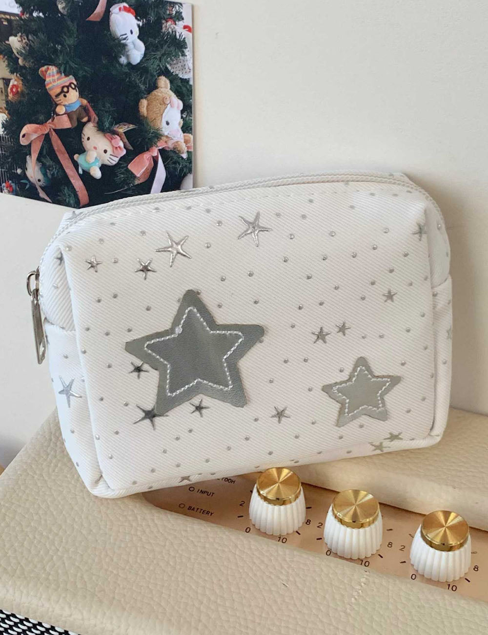 Stylish Silver Star Patch Mini Makeup Bag MK2BW6S10BOB104