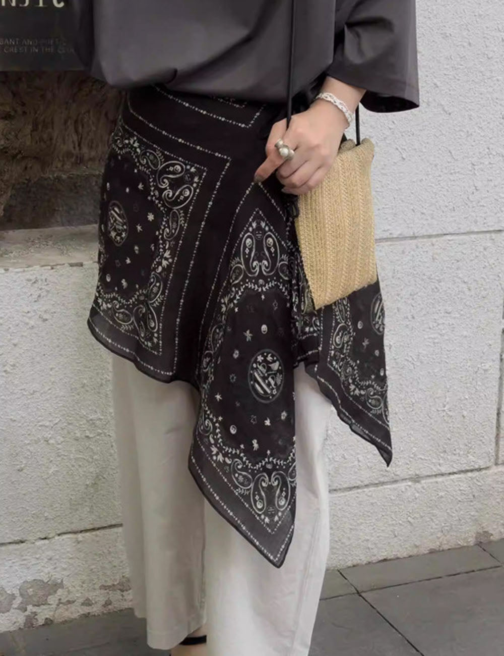 Vintage Floral Print Layered Tie Side Wrap Skirt 6W1SL38
