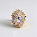 Luxury Oval Rhinestone Gold Plated Open Ring 6W6JRG379