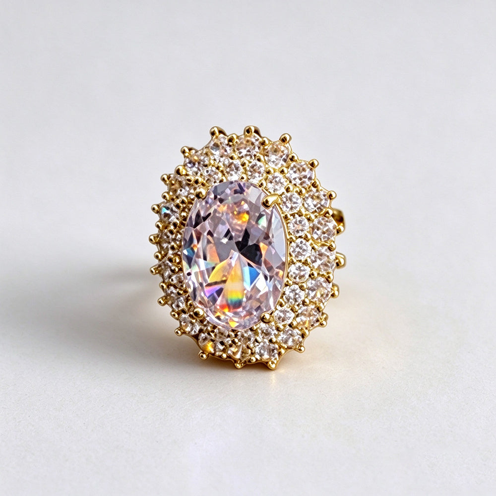 Luxury Oval Rhinestone Gold Plated Open Ring 6W6JRG379
