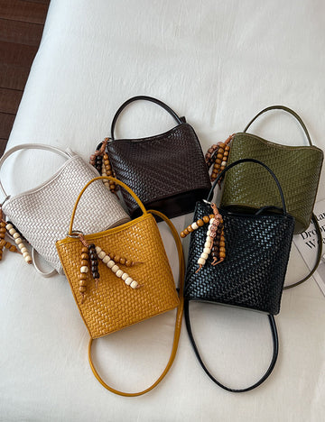 Trendy Woven Solid Color Handbag Bucket Bag 6W10BBG1987