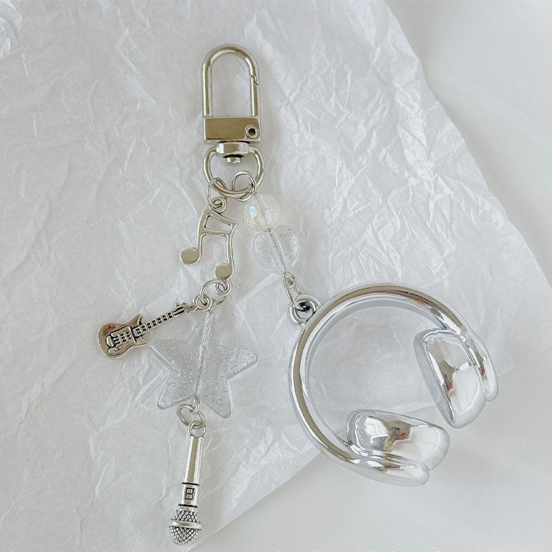 Chic Metal Earphone Microphone Pendant Keychain 6W10BBC391