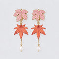 Maple Leaf Pearl Drop Earrings - DippedShop Wholesale - #5491