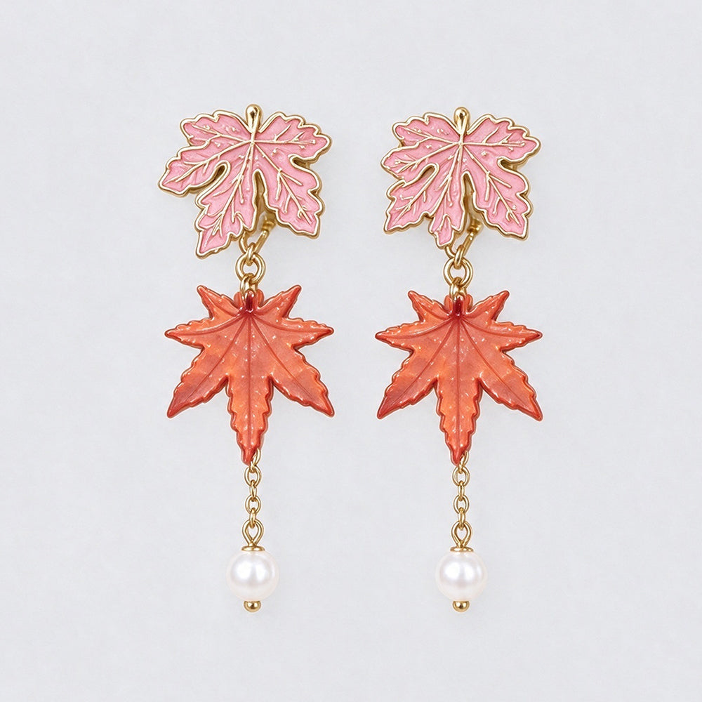 Maple Leaf Pearl Drop Earrings - DippedShop Wholesale - #5491