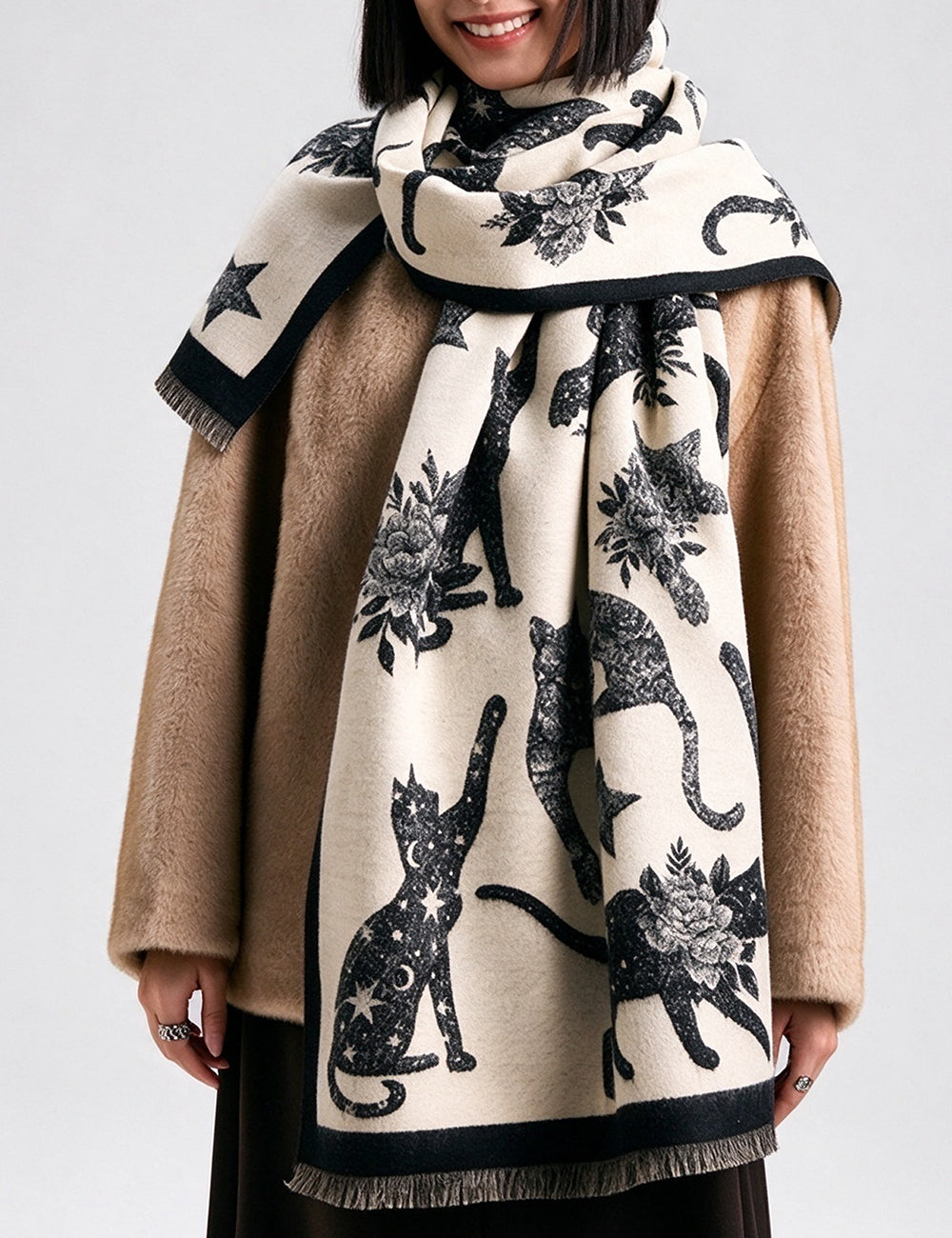 Reversible Cat Moon Scarf - DippedShop Wholesale - #6227
