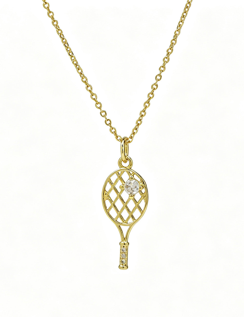 Simple Gold Plated Zirconia Tennis Racket Necklace 6W6JNC394L