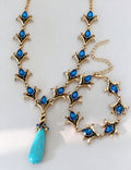 Vintage Rhinestones Floral Stones Droplet Pendant Necklace 6W6JNC897