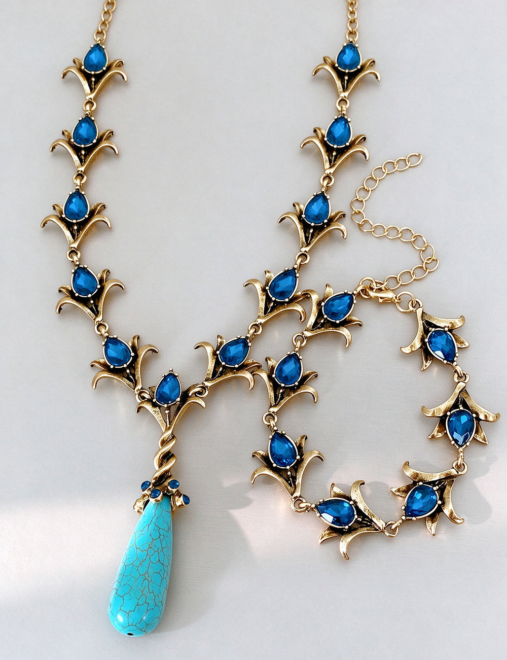 Vintage Rhinestones Floral Stones Droplet Pendant Necklace 6W6JNC897