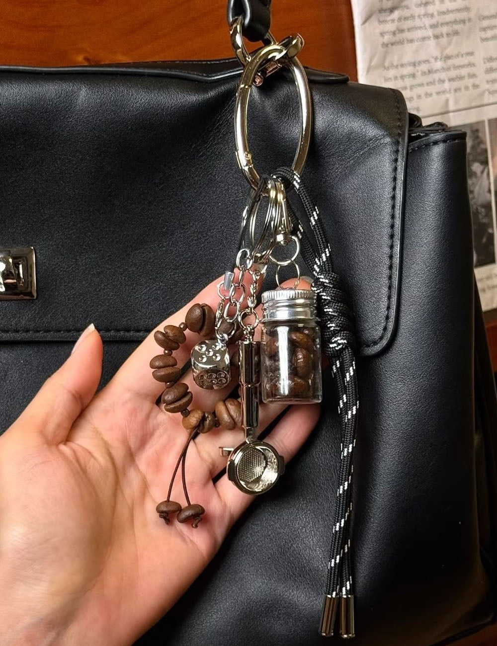 Creative Coffee Bean Pendant Keychain Bag Charm 6W10BBC394