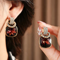 Wine Red Crystal Square Stud Earrings 6W6JER787