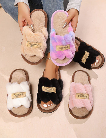 Fluffy Open Toe Slippers - DippedShop Wholesale - #3923