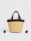 Simple Straw Woven Drawstring Bucket Beach Bag 6W10BBG2385