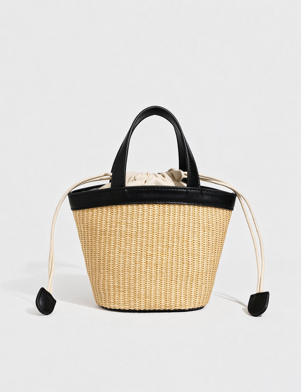 Simple Straw Woven Drawstring Bucket Beach Bag 6W10BBG2385