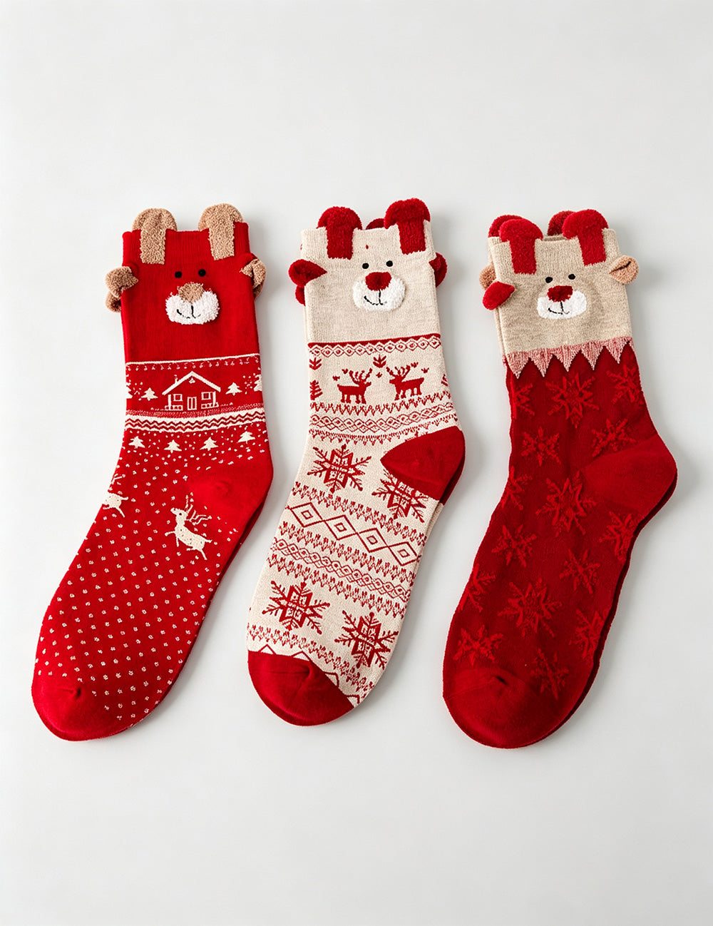 3D Ear Christmas Reindeer Crew Socks 6W8FSO907