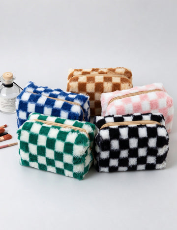 Plush Plaid Cosmetic Bag - DippedShop Wholesale - #9219