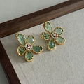 Dainty Rhinestone 3D Floral Dangle Stud Earrings 6W6JER563