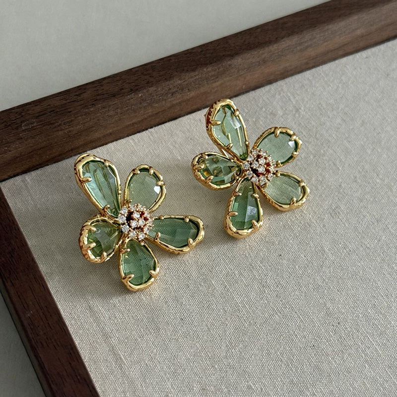 Dainty Rhinestone 3D Floral Dangle Stud Earrings 6W6JER563
