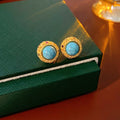 Vintage Oval Turquoise Gold Plated Stud Earrings 6W6JER710