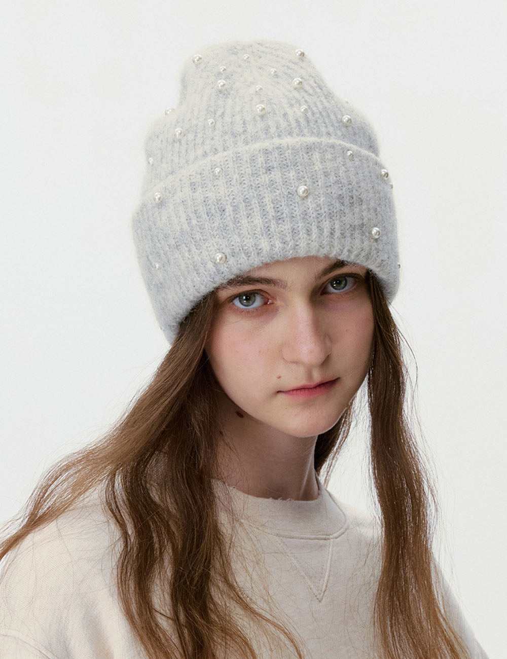 Elegant Pearl Wool Blend Knit Beanie Hat 6W6HAT643
