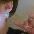 Vintage Sparkly Halo Rhinestone Pearl Stud Earrings 6W6JER753