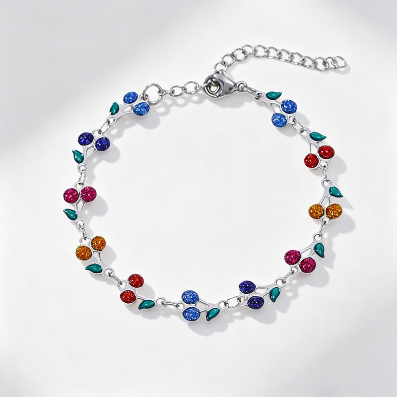Cute Cherry Rhinestone Gold Plated Chain Bracelet 6W6JBR516