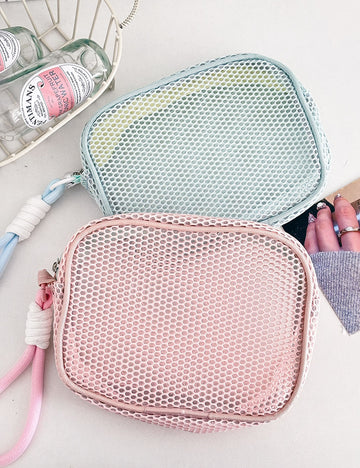 Dopamine Solid Color Mesh Hollow Makeup Bag MK2BW6S10BOB86