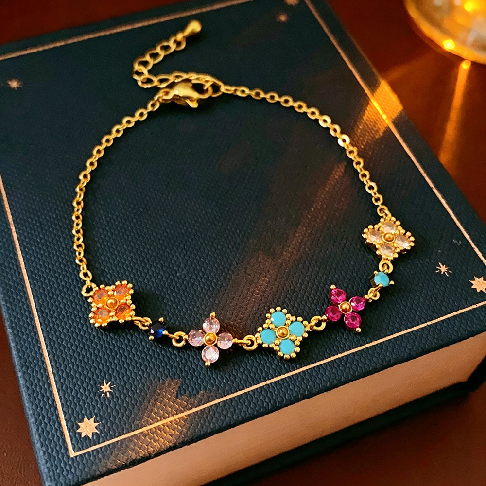 Elegant Gold Plated Colorful Rhinestones Floral Bracelet 6W6JBR690