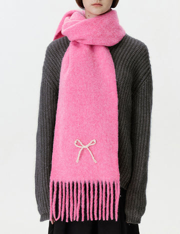 Elegant Pearl Bowknot Warm Tassel Scarf 6W6NSC128