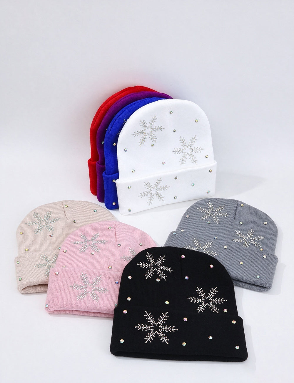 Rhinestone Snowflake Knit Beanie - DippedShop Wholesale - #8691