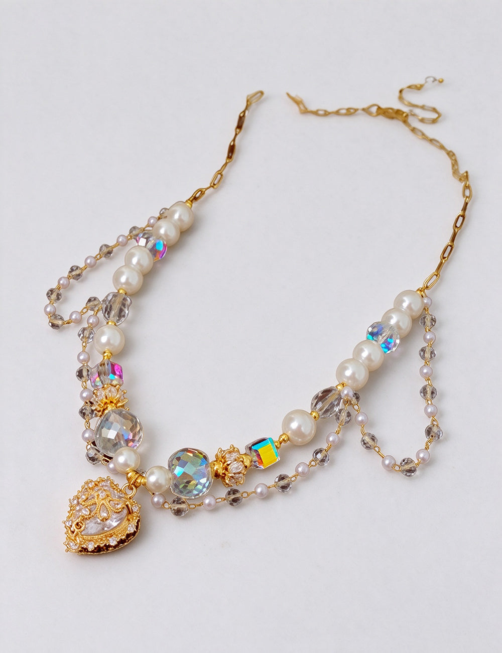 Chic Double Layer Rhinestones Heart Pendant Necklace 6W6JNC927